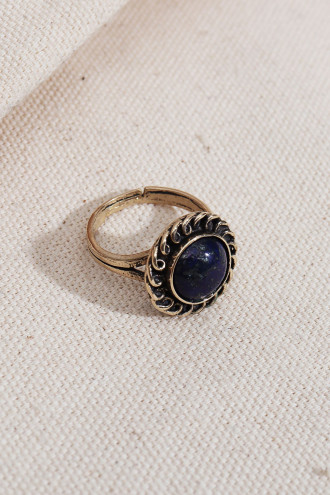 Lacivert Yuvarlak Taşlı Otantik Yüzük
