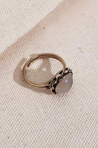 Beyaz Yuvarlak Taşlı Otantik Yüzük