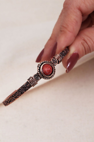 Mercan Taşlı Otantik Bakır Bilezik