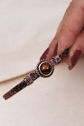 Kaplan Gözü Doğal Taş Bakır Bileklik