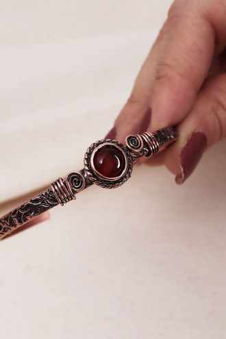 Akik Taşlı Otantik Bakır Bilezik