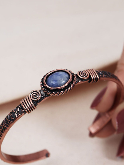Lapis Taşlı Oval Otantik Bakır Bilezik