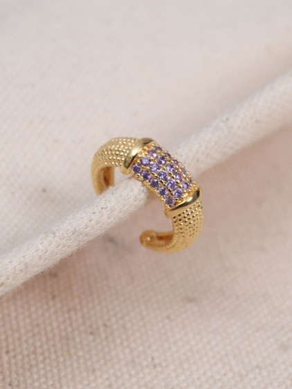 Lila Zircon Taşlı Gold Renk Tekli Sıkıştırmalı Kıkırdak Küpe