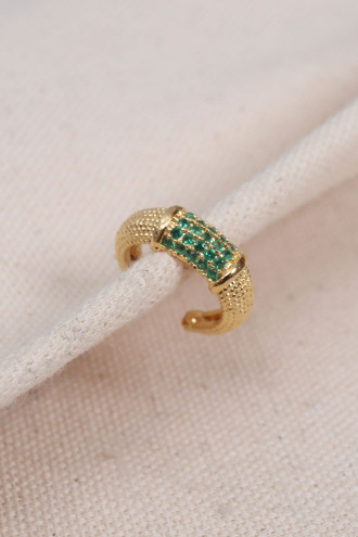 Yeşil Zircon Taşlı Gold Renk Tekli Sıkıştırmalı Kıkırdak Küpe