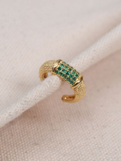 Yeşil Zircon Taşlı Gold Renk Tekli Sıkıştırmalı Kıkırdak Küpe