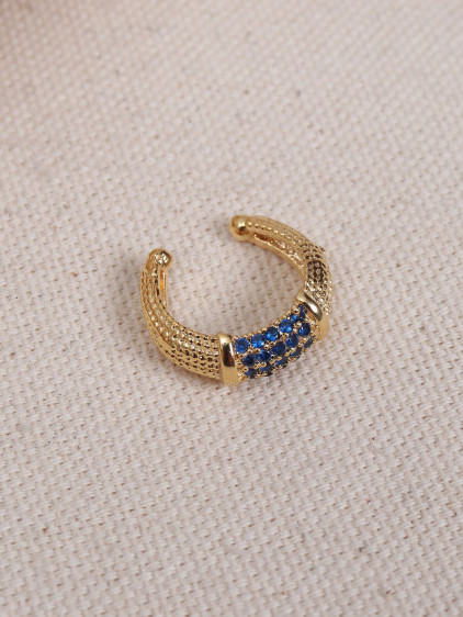 Lacivert Zircon Taşlı Gold Renk Tekli Sıkıştırmalı Kıkırdak Küpe