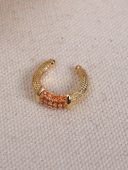 Turuncu Zircon Taşlı Gold Renk Tekli Sıkıştırmalı Kıkırdak Küpe