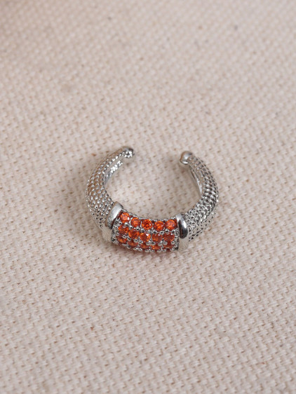 Turuncu Zircon Taşlı Silver Renk Tekli Sıkıştırmalı Kıkırdak Küpe