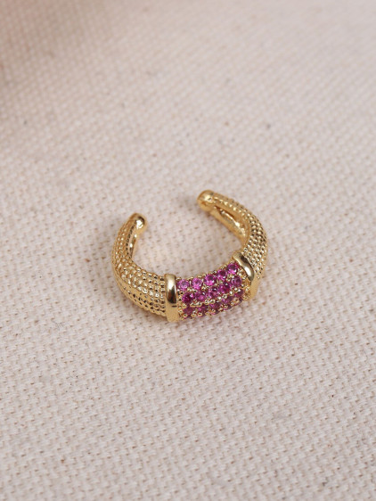 Pembe Zircon Taşlı Gold Renk Tekli Sıkıştırmalı Kıkırdak Küpe