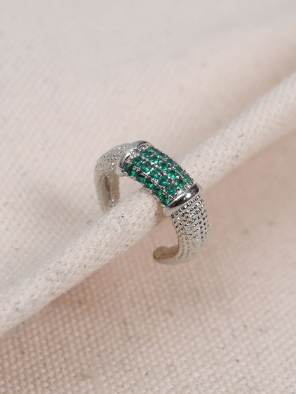 Yeşil Zircon Taşlı Silver Renk Tekli Sıkıştırmalı Kıkırdak Küpe