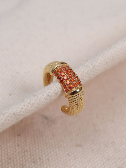 Turuncu Zircon Taşlı Gold Renk Tekli Sıkıştırmalı Kıkırdak Küpe