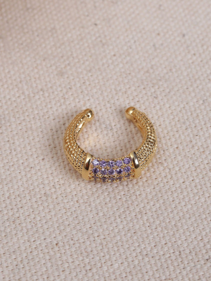 Lila Zircon Taşlı Gold Renk Tekli Sıkıştırmalı Kıkırdak Küpe
