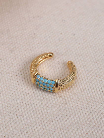 Turkuaz Zircon Taşlı Gold Renk Tekli Sıkıştırmalı Kıkırdak Küpe