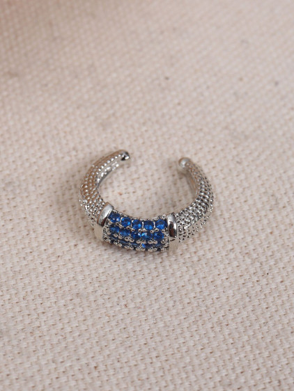 Lacivert Zircon Taşlı Silver Renk Tekli Sıkıştırmalı Kıkırdak Küpe