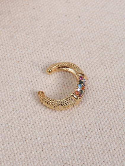 Mix Zircon Taşlı Gold Renk Tekli Sıkıştırmalı Kıkırdak Küpe