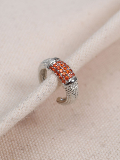 Turuncu Zircon Taşlı Silver Renk Tekli Sıkıştırmalı Kıkırdak Küpe