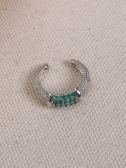 Yeşil Zircon Taşlı Silver Renk Tekli Sıkıştırmalı Kıkırdak Küpe