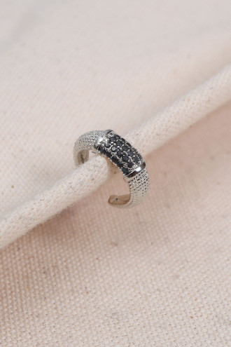 Siyah Zircon Taşlı Silver Renk Tekli Sıkıştırmalı Kıkırdak Küpe