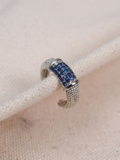 Lacivert Zircon Taşlı Silver Renk Tekli Sıkıştırmalı Kıkırdak Küpe