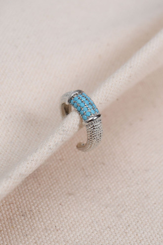 Turkuaz Zircon Taşlı Silver Renk Tekli Sıkıştırmalı Kıkırdak Küpe