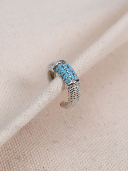 Turkuaz Zircon Taşlı Silver Renk Tekli Sıkıştırmalı Kıkırdak Küpe