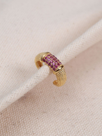 Pembe Zircon Taşlı Gold Renk Tekli Sıkıştırmalı Kıkırdak Küpe