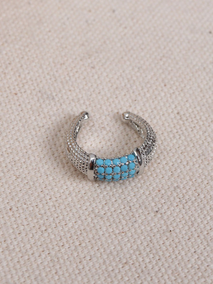 Turkuaz Zircon Taşlı Silver Renk Tekli Sıkıştırmalı Kıkırdak Küpe