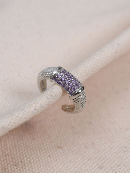 Lila Zircon Taşlı Silver Renk Tekli Sıkıştırmalı Kıkırdak Küpe