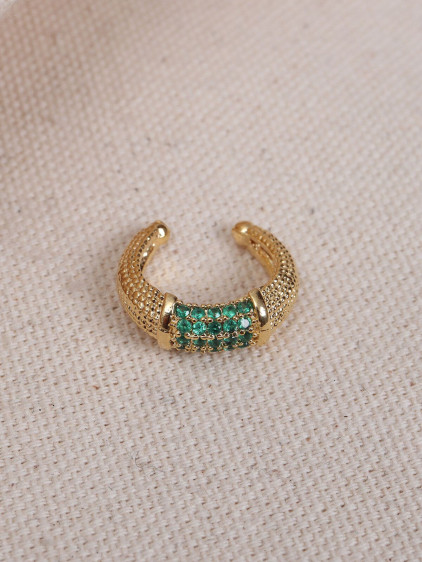 Yeşil Zircon Taşlı Gold Renk Tekli Sıkıştırmalı Kıkırdak Küpe