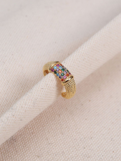 Mix Zircon Taşlı Gold Renk Tekli Sıkıştırmalı Kıkırdak Küpe