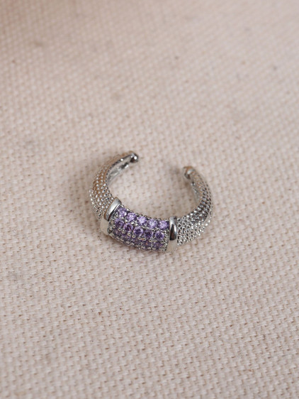 Lila Zircon Taşlı Silver Renk Tekli Sıkıştırmalı Kıkırdak Küpe