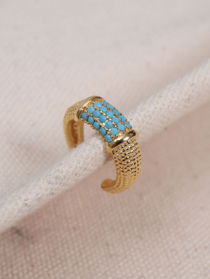Turkuaz Zircon Taşlı Gold Renk Tekli Sıkıştırmalı Kıkırdak Küpe