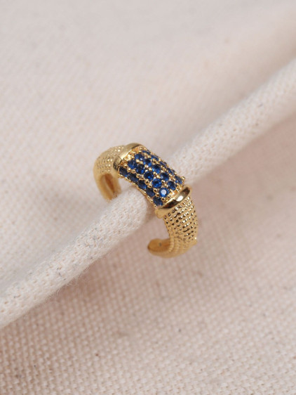 Lacivert Zircon Taşlı Gold Renk Tekli Sıkıştırmalı Kıkırdak Küpe