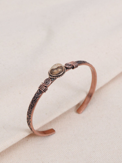 Kahverengi Jasper Taşlı Oval Bakır Bilezik