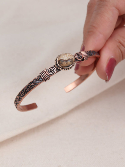 Kahverengi Jasper Taşlı Oval Bakır Bilezik