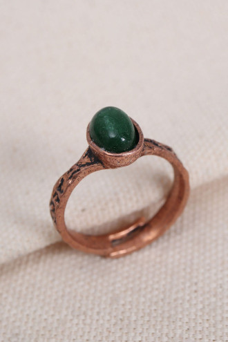 Kaplan Gözü Taşlı Saf Bakır Ayarlanabilir Yüzük( Doğal Taş)