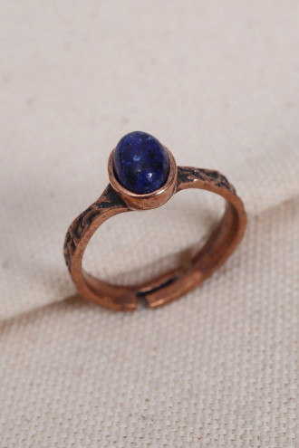 Lacivert Akik Taşı Taşlı Saf Bakır Ayarlanabilir Yüzük(Doğal Taş)