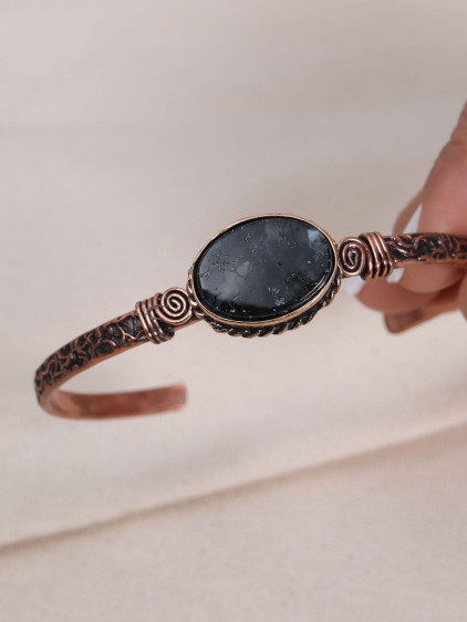 Obsidyen Taşlı Saf Bakır Otantik Bilezik Obsidyen Taşlı Saf Bakır Otantik Bilezik