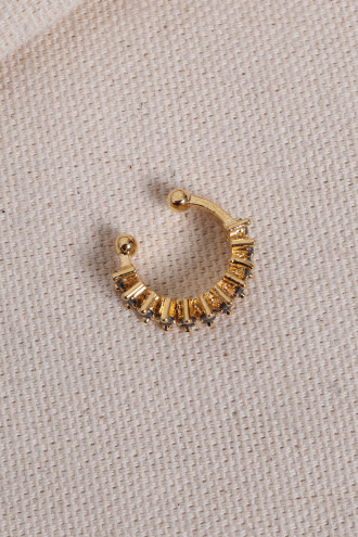 İki Sıralı Siyah Taşlı Tek Sıkıştırmalı Gold Kıkırdak Küpe