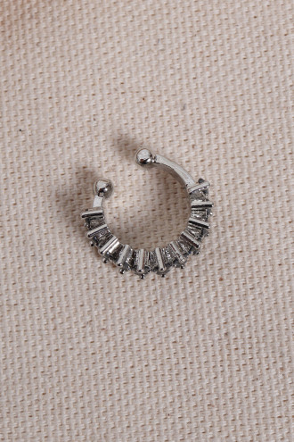 İki Sıralı Siyah Taşlı Tek Sıkıştırmalı Silver Kıkırdak Küpe