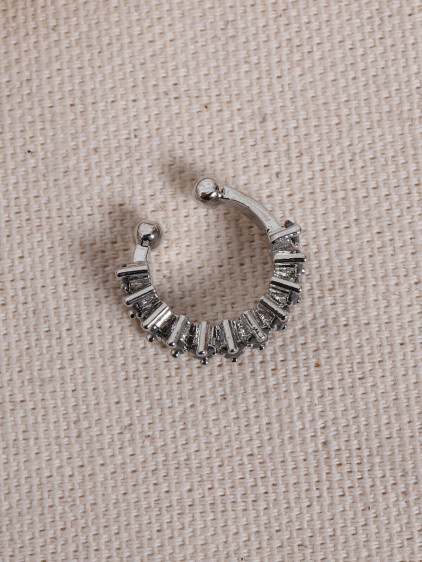 İki Sıralı Siyah Taşlı Tek Sıkıştırmalı Silver Kıkırdak Küpe