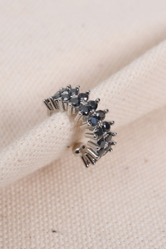 İki Sıralı Siyah Taşlı Tek Sıkıştırmalı Silver Kıkırdak Küpe