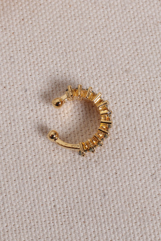 İki Sıralı Yağ Yeşili Taşlı Tek Sıkıştırmalı Gold Kıkırdak Küpe