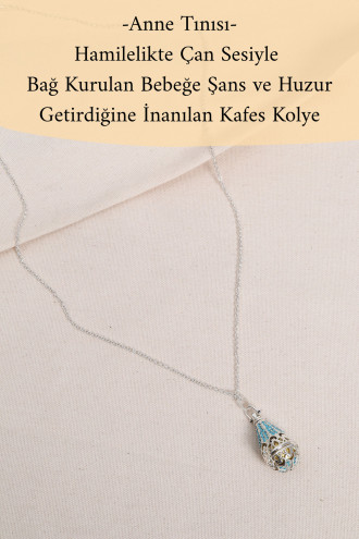 Anne Tınısı - Gümüş Renk Mavi Taşlı Çan Kolye