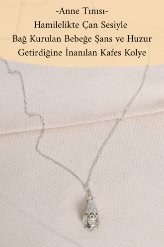 Anne Tınısı - Gümüş Renk Beyaz Taşlı Çan Kolye