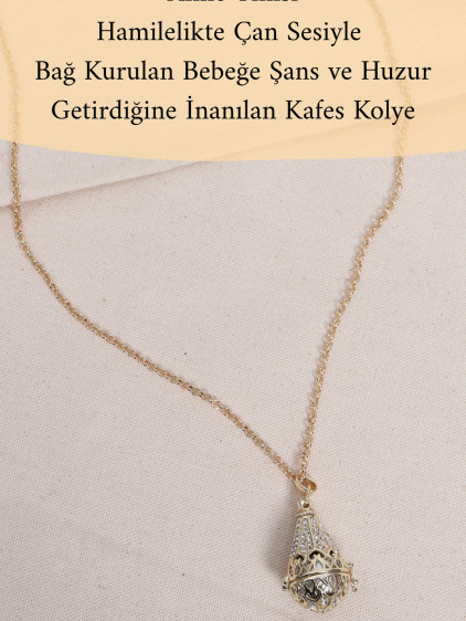 Anne Tınısı - Gold Renk Beyaz Taşlı Çan Kolye