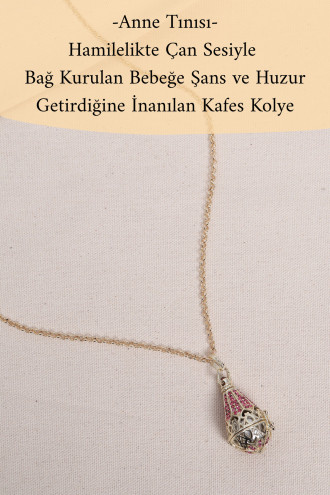 Anne Tınısı - Gold Renk Pembe Taşlı Çan Kolye