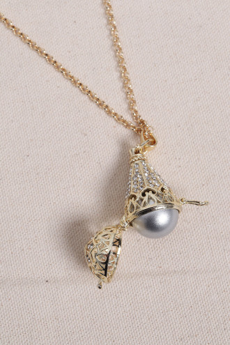 Anne Tınısı - Gold Renk Beyaz Taşlı Çan Kolye