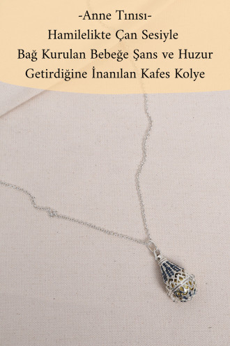 Anne Tınısı - Silver Renk Lacivert Taşlı Çan Kolye