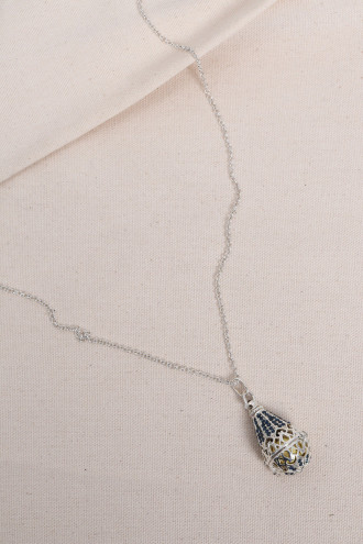 Anne Tınısı - Silver Renk Lacivert Taşlı Çan Kolye